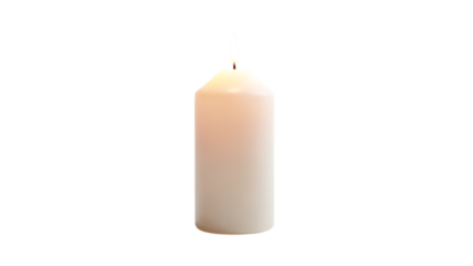 Single white pillar candle with a lit flame on a black background white candle burning