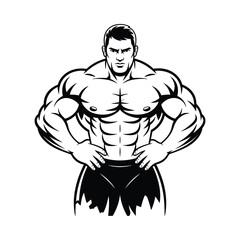 Muscular man illustration with hands on hips