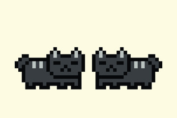 Cute pixel cartoon 8bit character black cat kitty decoration cat 8 bit cat kitten character background vector.