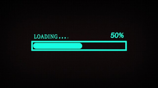 Neon Cyan Progress Bar Loading Animation Percentage Display for Video Motion Graphics Download Indicator Interface Status Element 4K
