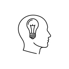 A profile view of a person's head with a lightbulb inside, symbolizing creativity and innovation