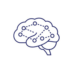 Illustration of a human brain with interconnected nodes representing cognitive processes and neural connections