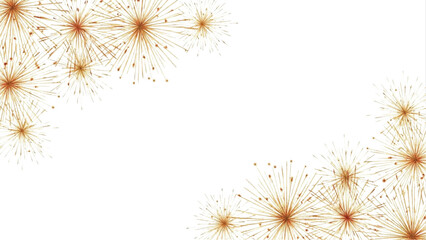 Obraz premium Gold Fireworks Corner Frame on White Background, Elegant Festive Celebration Border with Copy Space