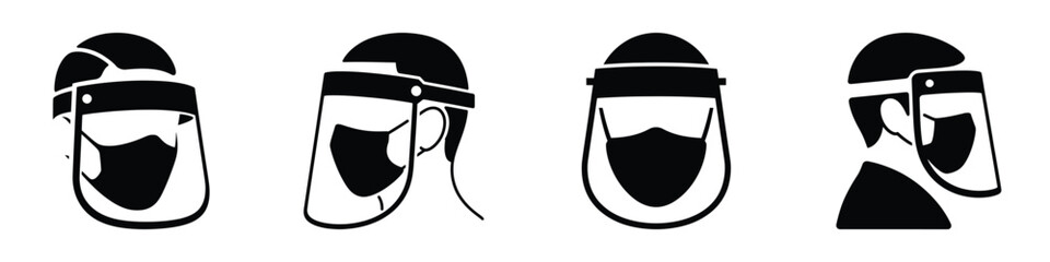 Face Shield and Mask Protection Icons – Medical PPE Vector Illustration Set for Healthcare, Virus Prevention and Safety
