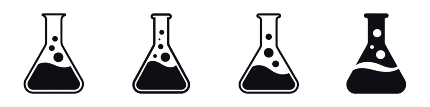 Medical Laboratory Flask Icons Set &ndash; Chemistry Experiment Beaker Vector Illustration for Healthcare and Science Design