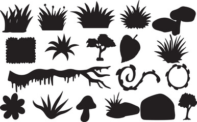 Collection of various plant silhouettes