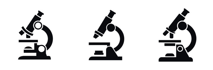 Microscope Icons Set – Medical Laboratory Research Equipment Silhouette Vector Illustration for Science and Healthcare Design