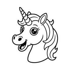 Cartoon unicorn head with horn and flowing mane