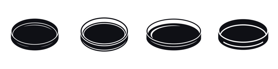 Petri Dish Icons Set – Medical Laboratory Culture Plate Vector Illustration for Microbiology and Science Design