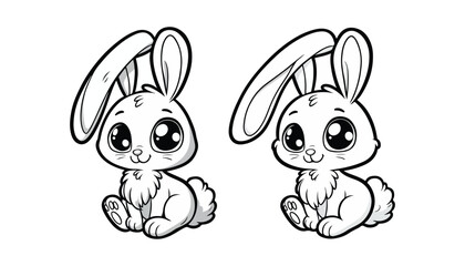 Vector illustration of cartoon bunny black and white drawing For children to learn to color according to the picture.
