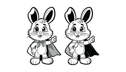 Vector illustration of cartoon bunny black and white drawing For children to learn to color according to the picture.

