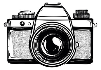 Vintage camera illustration black and white line art
