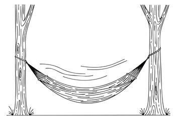 Simple hammock set with two trees black and white line art