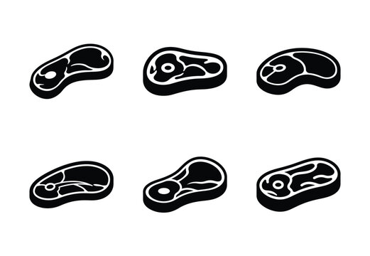 set of food steak silhouette icon vector illustration isolated on white background