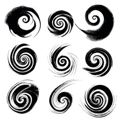 Abstract swirl set with brushstroke design black and white line art