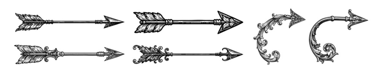 Set of decorative vector arrows with ornate flourishes