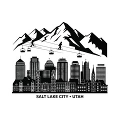 Salt lake city utah skyline with mountains and cable car
