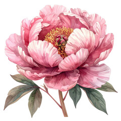 Stunning Pink Peony Flower with Delicate Petals and Lush Green Leaves for Nature Designs