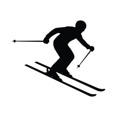 Skiing silhouette on white background