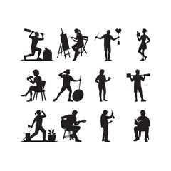 Black Color Creative Hobby Lifestyle Silhouette Vector Illustration, Solid White Background.