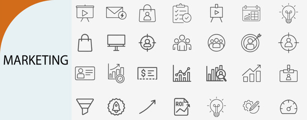 marketing icon set, minimal line vector design pack