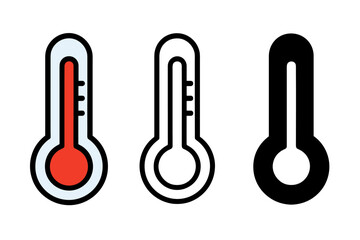 Three thermometer icons in red, blue, and black designs indicating temperature levels