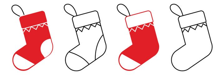 Christmas stocking line icon collection, holiday and christmas sock icon set, vector graphics, editable stroke sign, eps 10