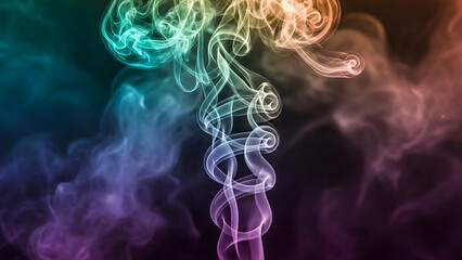 Vibrant colorful smoke swirling in dark space with rainbow hues