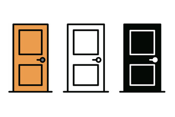 Set of three doors with minimalist design in orange, white, and black