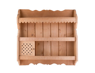 Decorative wooden wall shelf isolated on white background with clipping path