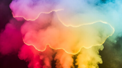 Vibrant colorful smoke clouds with glowing edges in rainbow hues