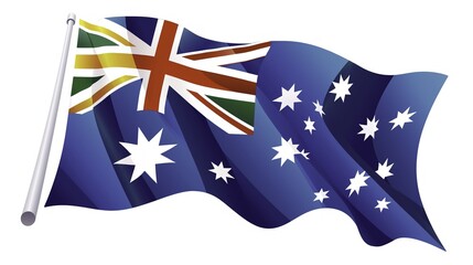 Australian national flag waving in the wind, featuring the Union Jack and Southern Cross constellation