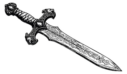 Vintage sword with intricate patterns hand drawn sketch