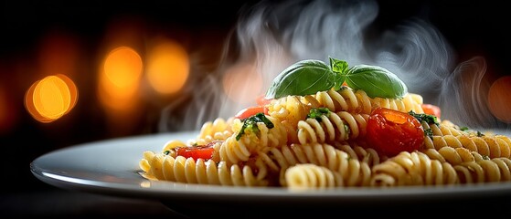 Delicious Fusilli Pasta with Tomato and Basil.
