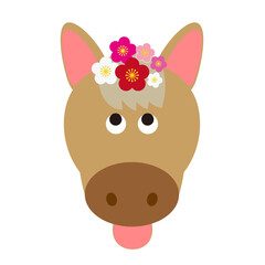 花飾りをつけたかわいい馬の顔イラスト