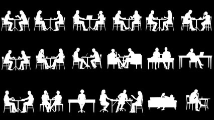 People sitting at table silhouette collection