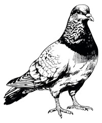 Dove bird illustration black and white line art