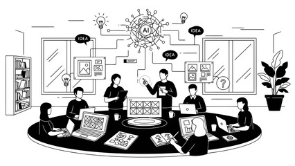 Team collaborating on ai design and innovative digital solutions