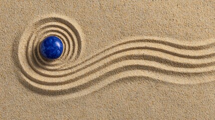 Top View of Raked Zen Garden Sand with Stone Pattern