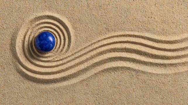 Top View of Raked Zen Garden Sand with Stone Pattern