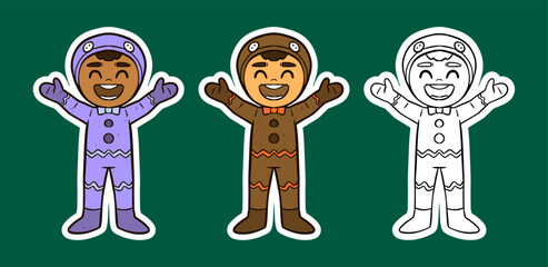 Happy Kids in Gingerbread Costumes Cartoon Illustration
