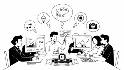 Ai powered creative team working on business strategy and data
