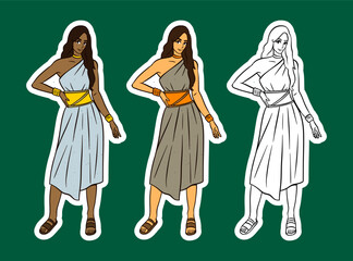 Ancient Greek Woman in an Asymmetrical Dress Cartoon Illustration