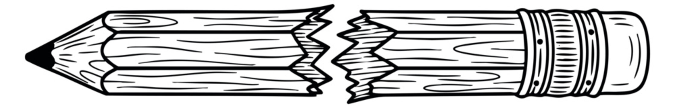 Broken pencil vector illustration hand drawn outline illustration