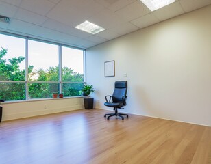 Stunning modern executive office space awaits your vision with bright natural light and lush green view