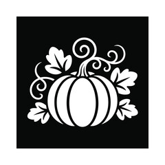 Beautiful pumpkin illustration with leaves on black background