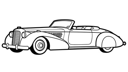 Obraz premium Classic vintage convertible car isolated vector line drawing art