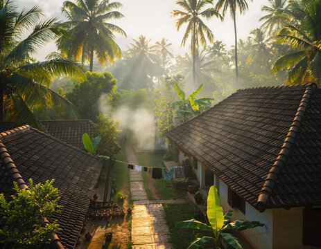 Eco-Friendly Kerala Home Front Yard Morning Scene