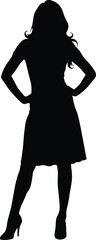 Confident Woman Silhouette Illustration ,Powerful Female Figure Standing with Hands on Hips Black and White Vector