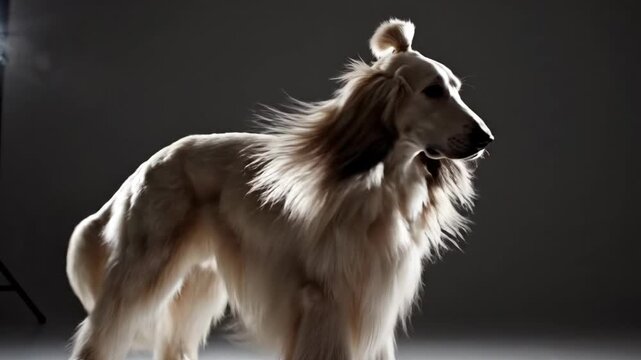Fashion Dog Posing in Studio with Dramatic Shadow and Wind Machine